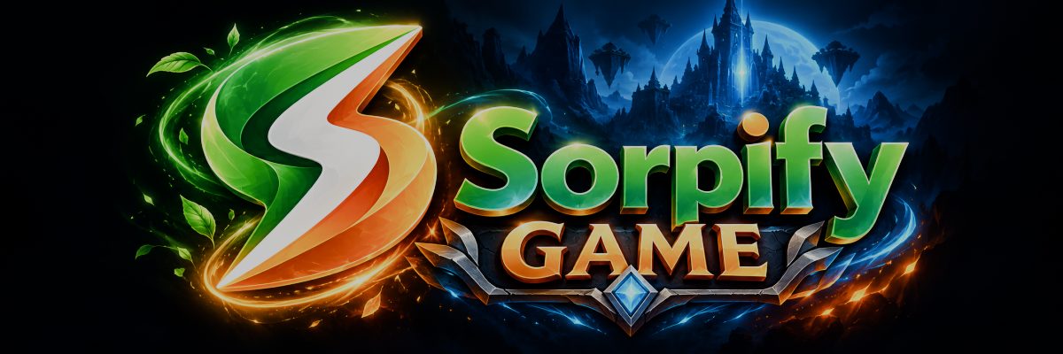 Sorpify Game: el logo sobre un castillo con islas flotantes